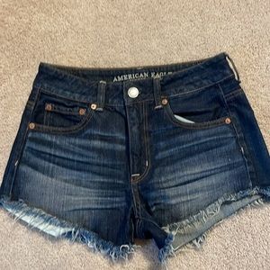 American Eagle 2 Dark Denim High Rise Cut Offs, Button Front Jean Short